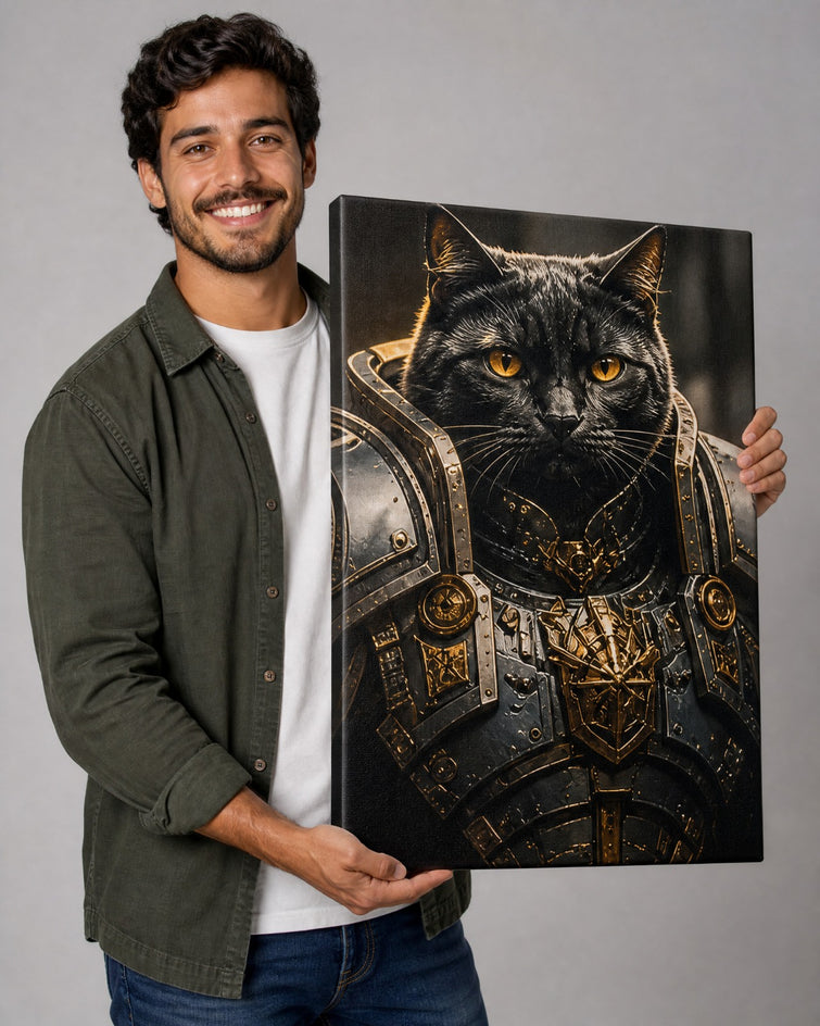 Gato Guerreiro Negro - Quadro Personalizado de Gato