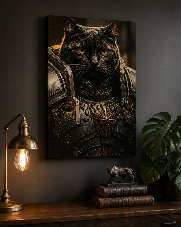 Gato Guerreiro Negro - Quadro Personalizado de Gato