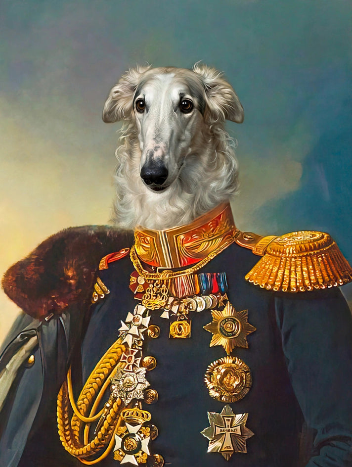 Quadro personalizado de cachorro borzoi marechal de medalhas