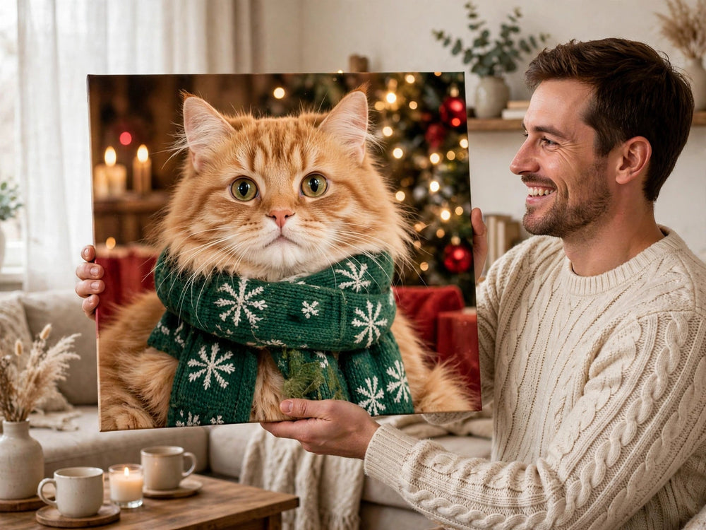 Pessoa segurando o quadro Quadro de Natal Personalizado — Cachecol de Inverno no tamanho grande