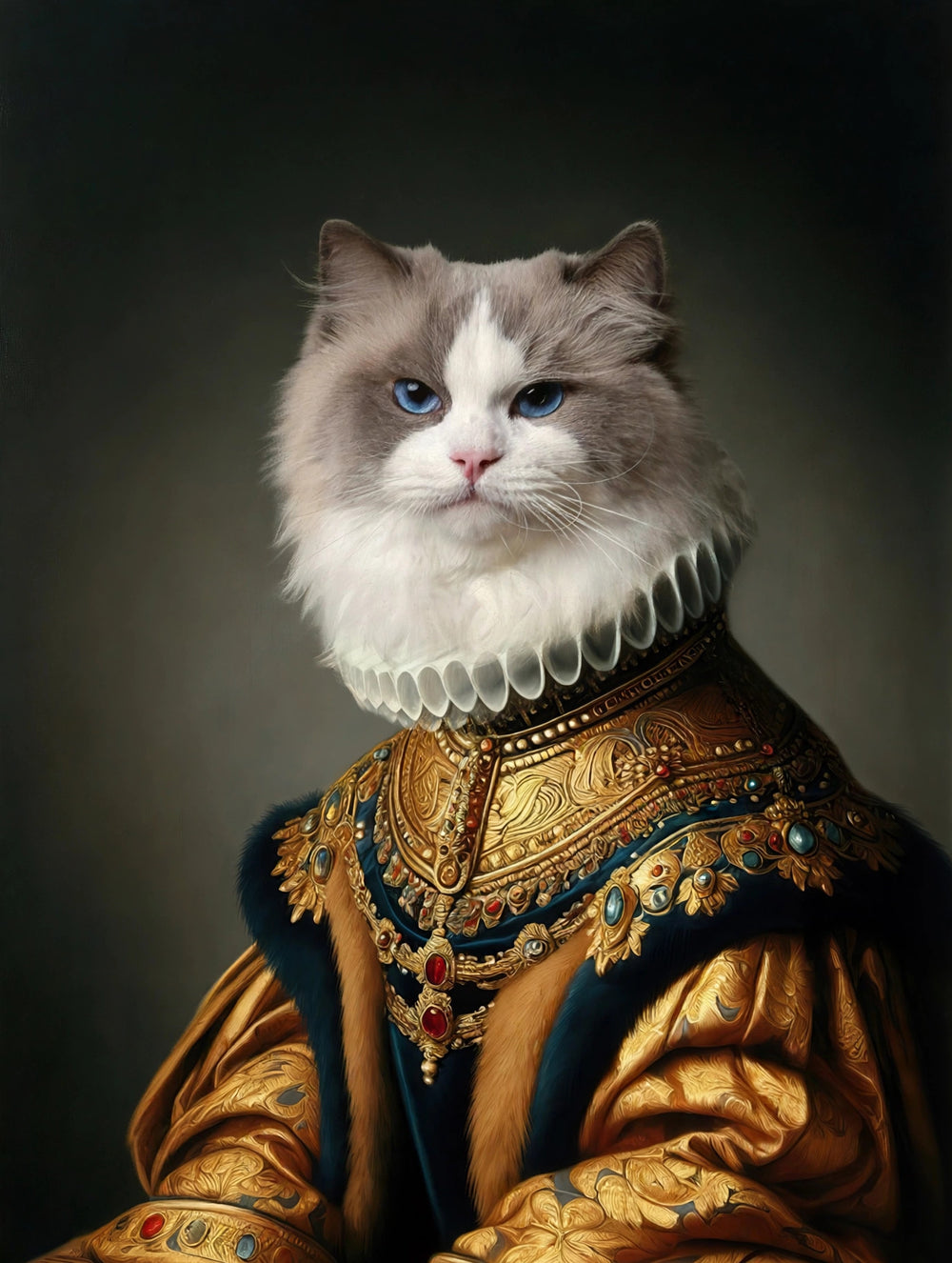 Quadro personalizado de gato ragdoll em traje dourado