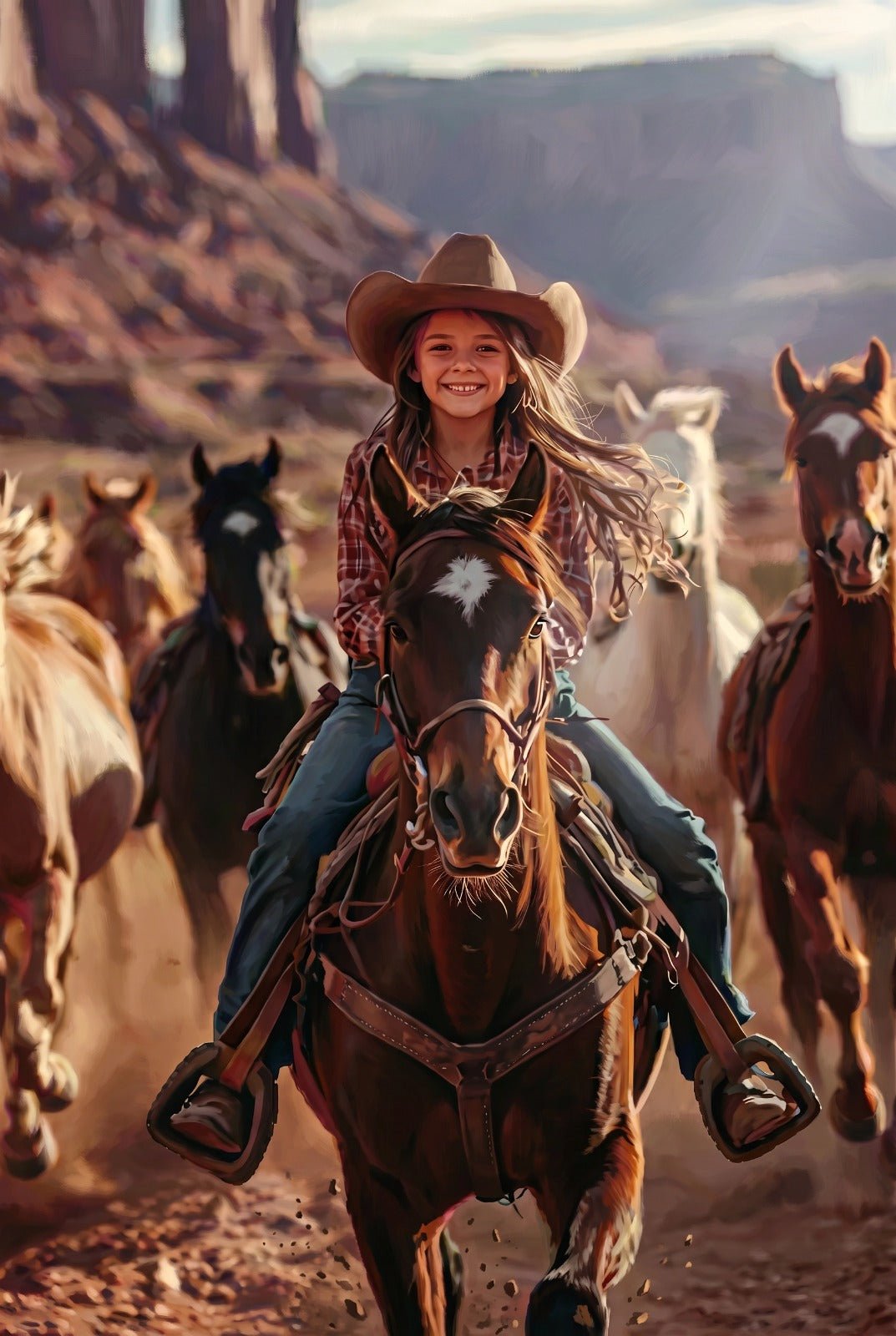 Menina Cowgirl na Cavalgada — Quadro Personalizado de Criança
