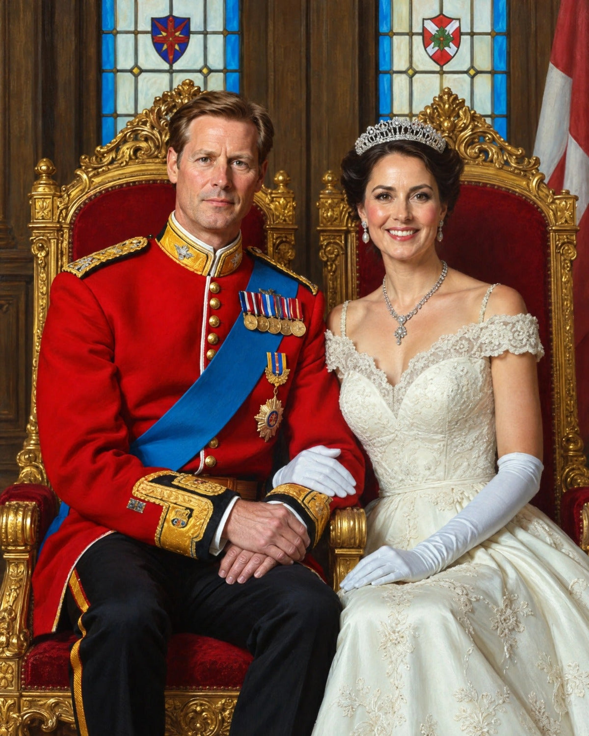 Casal Real no Trono — Quadro Personalizado de Casal