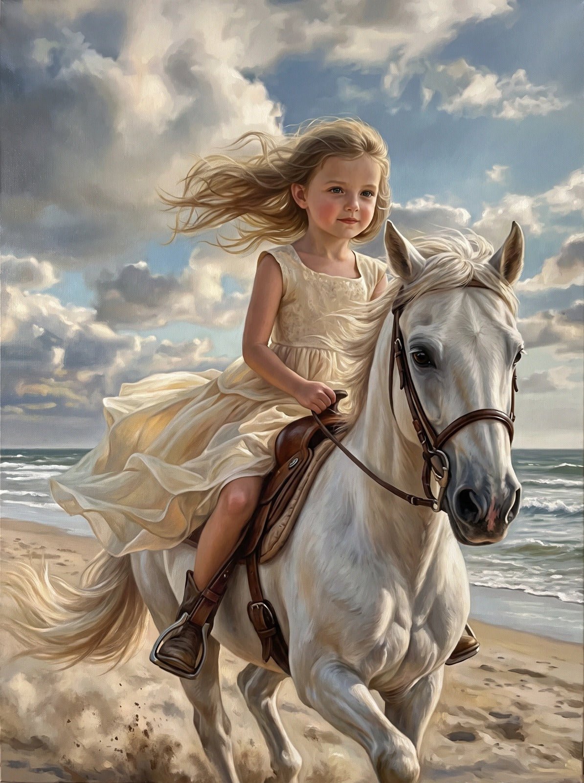 Menina a Cavalo na Praia — Quadro Personalizado de Criança
