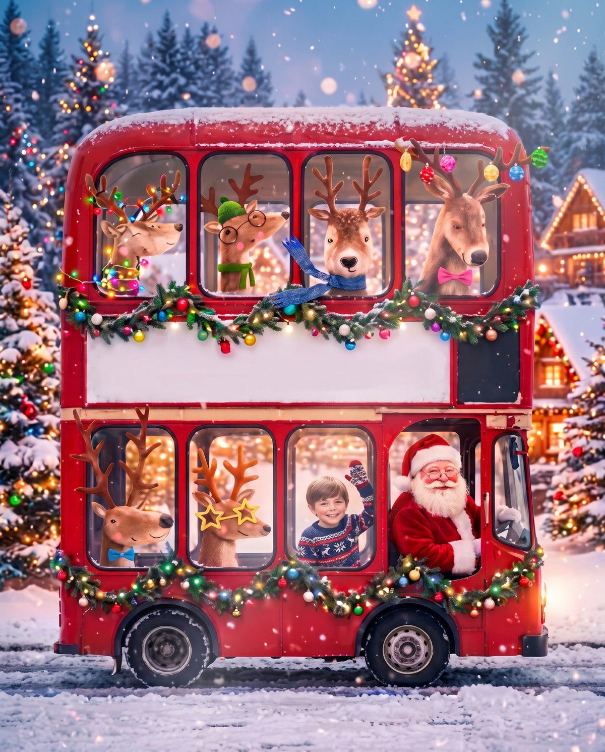 Menino no Ônibus do Papai Noel — Quadro Personalizado de Criança