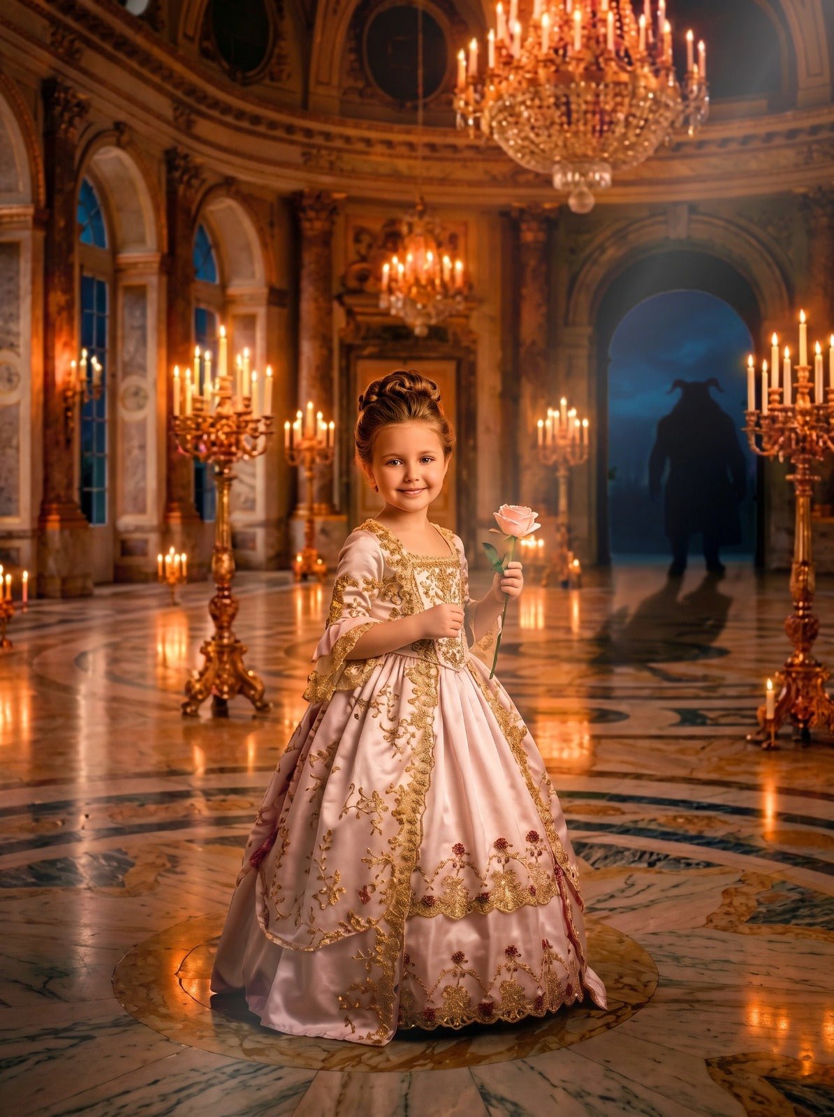 Menina Princesa no Salão Encantado — Quadro Personalizado de Criança