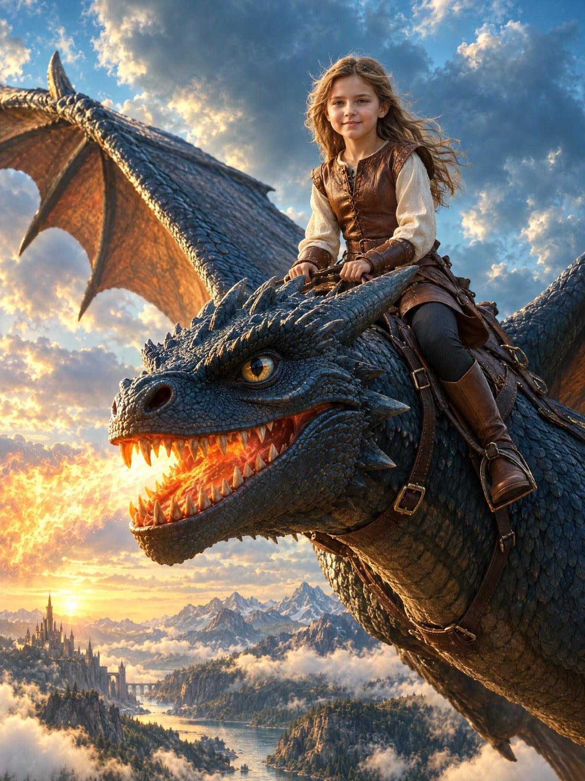 Menina no Dragão — Quadro Personalizado de Criança