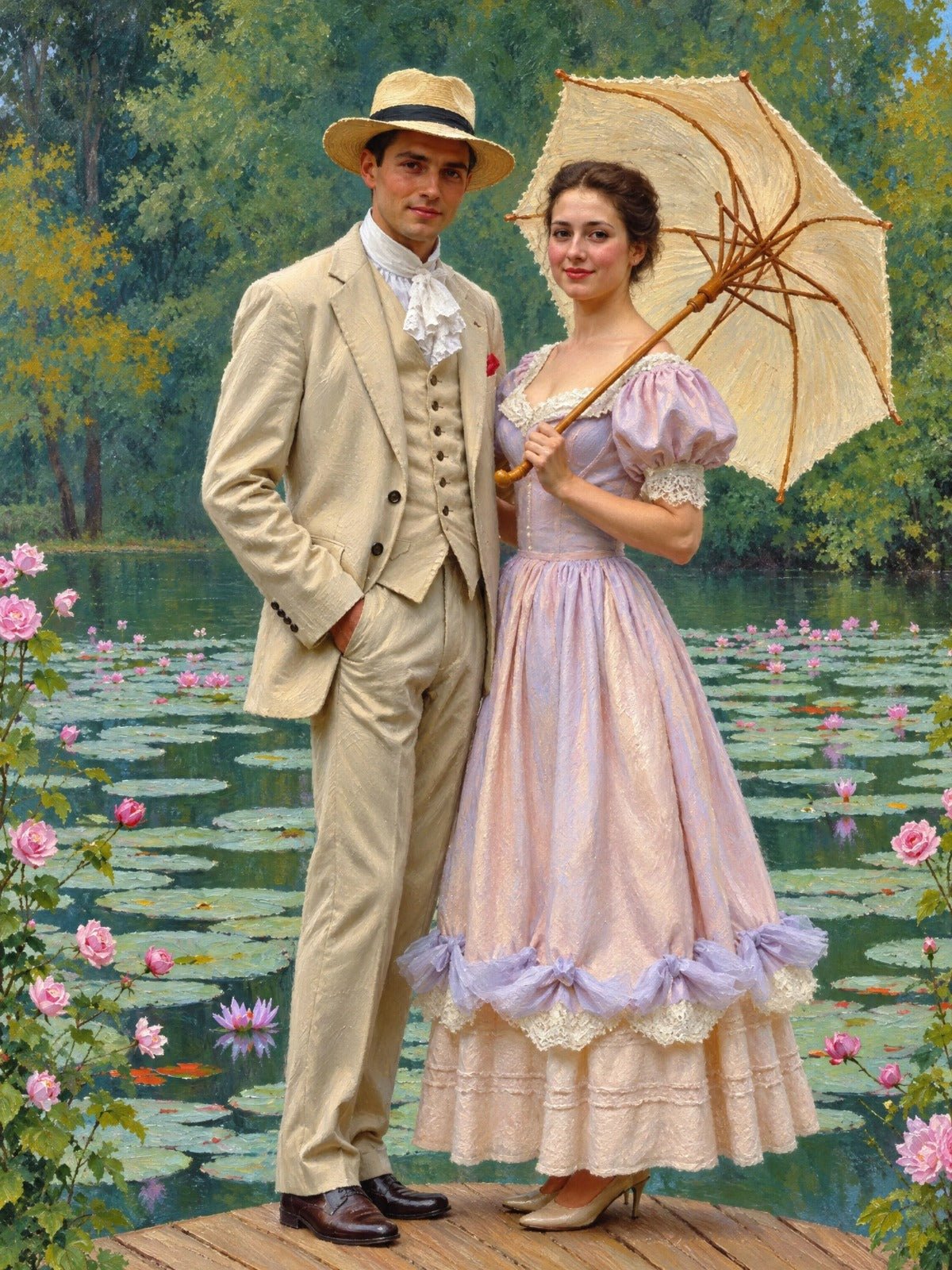 Casal no Lago das Ninfeias — Quadro Personalizado de Casal