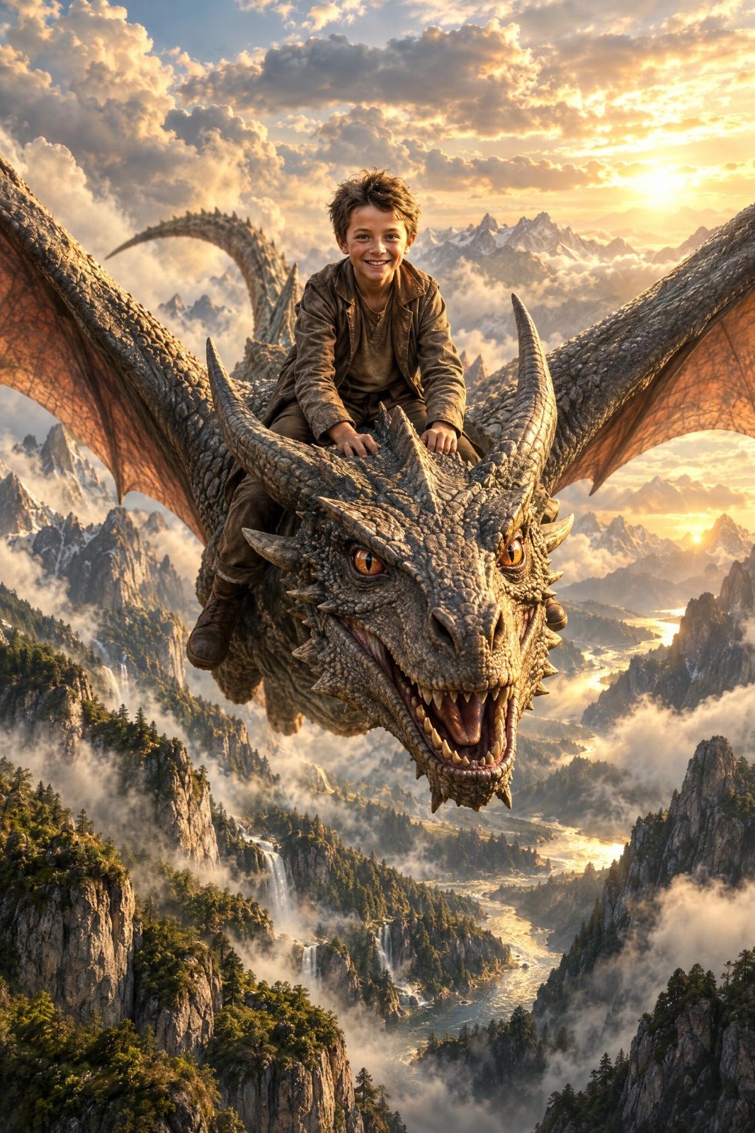 Menino no Dragão — Quadro Personalizado de Criança