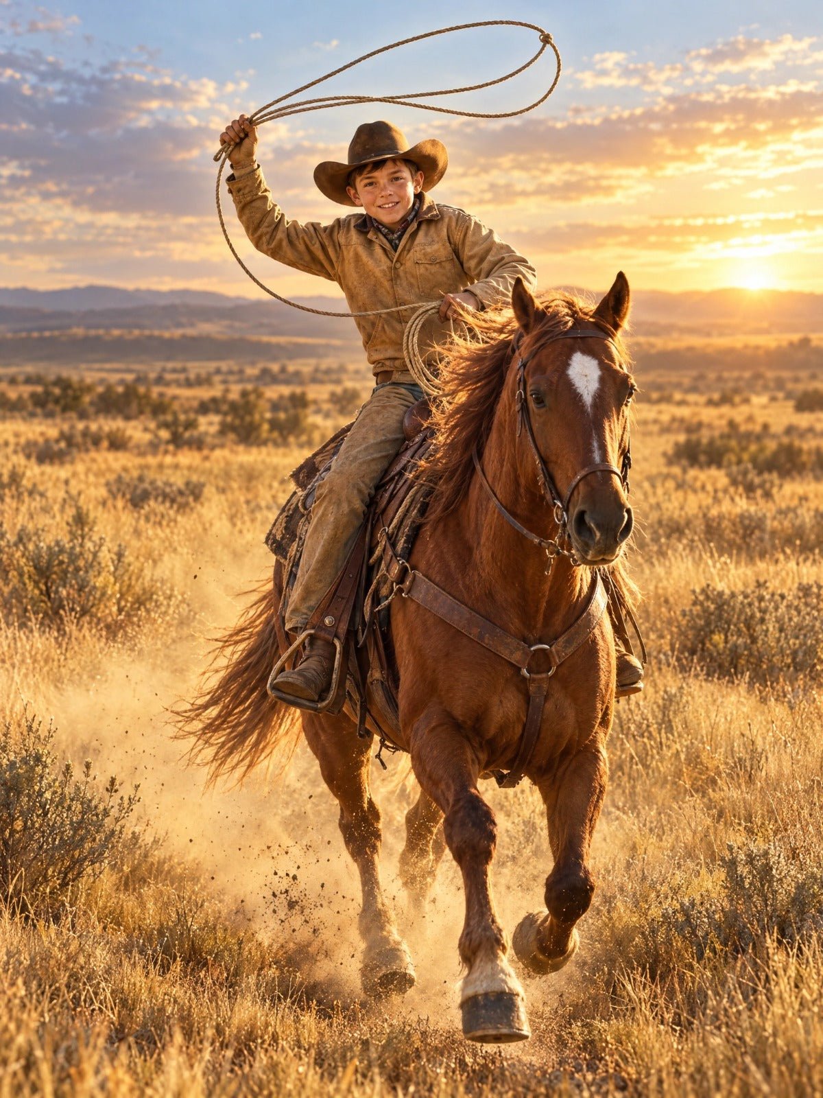 Menino Cowboy a Cavalo — Quadro Personalizado de Criança