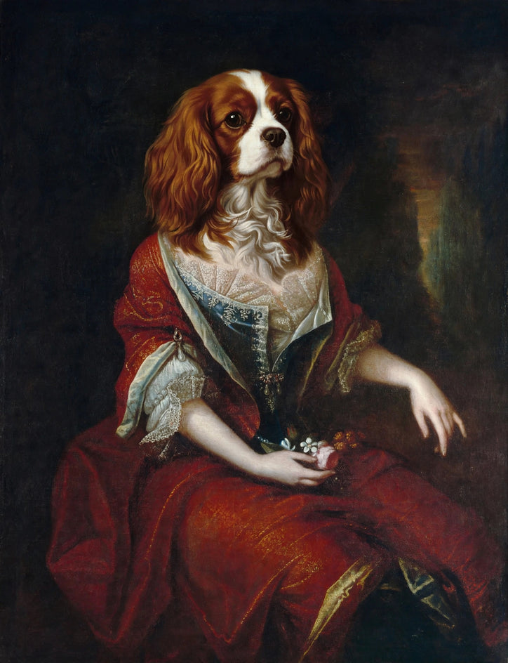 Quadro personalizado de cavalier com vestido vermelho