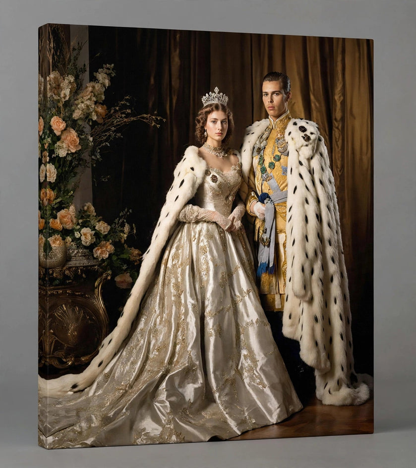Quadro canvas Quadro Personalizado de Casal — Realeza em Branco e Ouro - foto principal