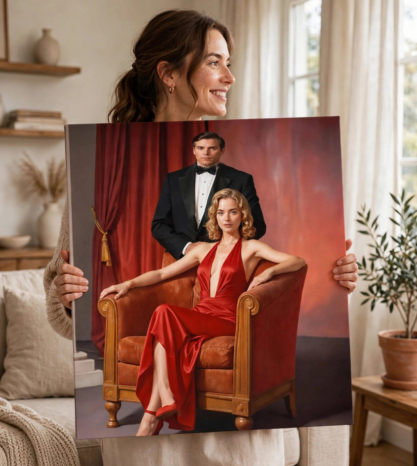 Pessoa segurando o quadro Quadro Personalizado de Casal — Noite de Gala no tamanho grande