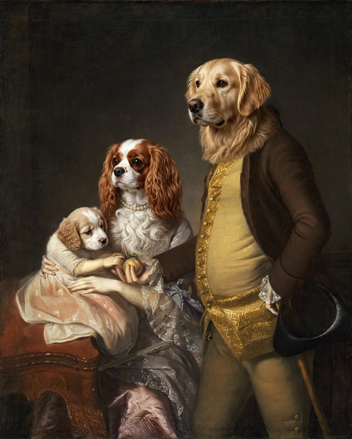 Família de Cães em Trajes de Gala — Quadro Personalizado de Cachorro
