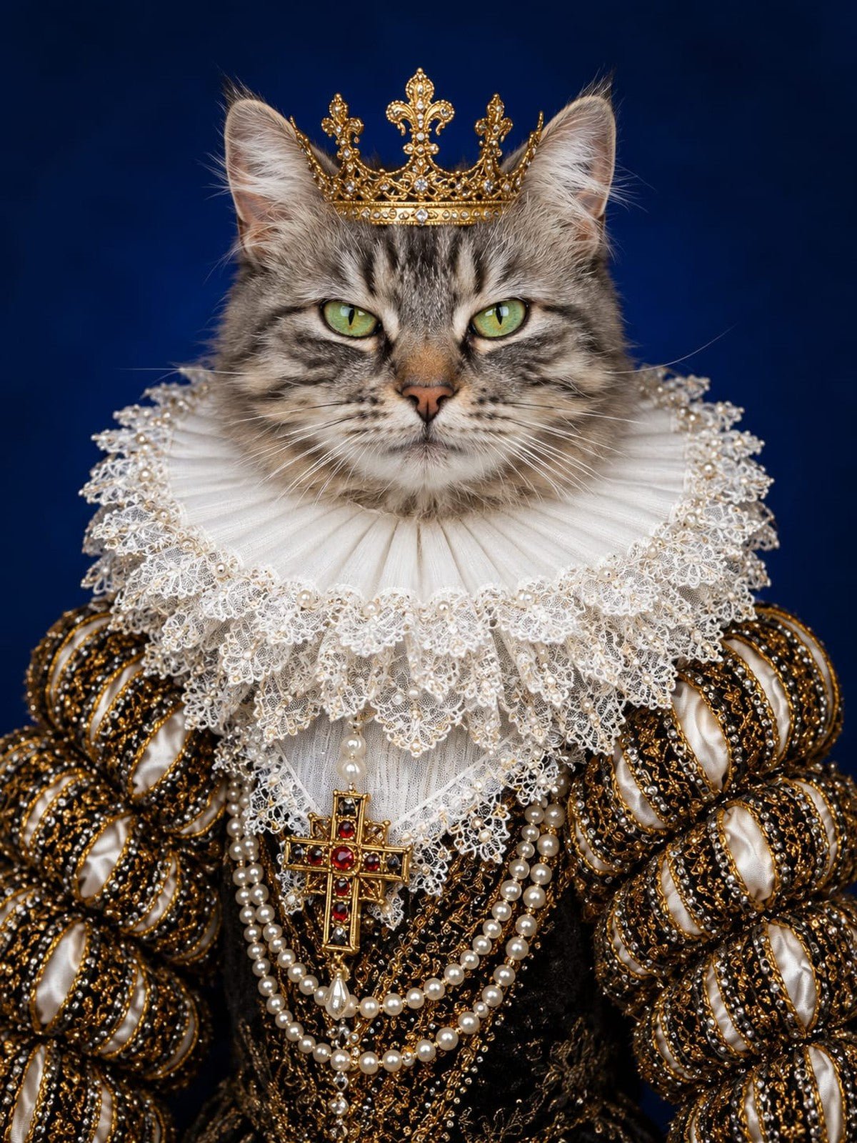 Gata Rajada Rainha de Coroa e Gola de Renda