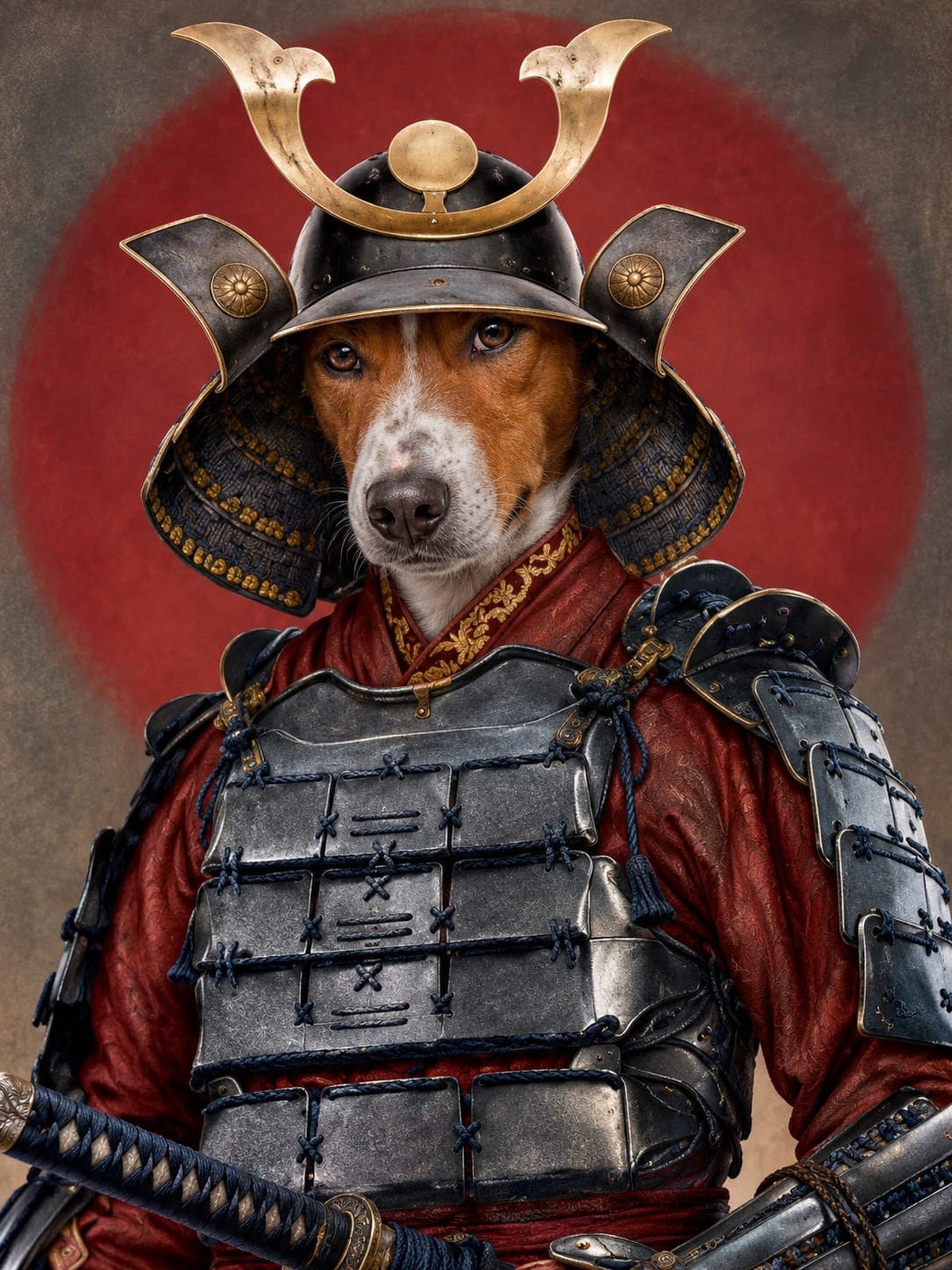 Cão Samurai de Armadura e Katana