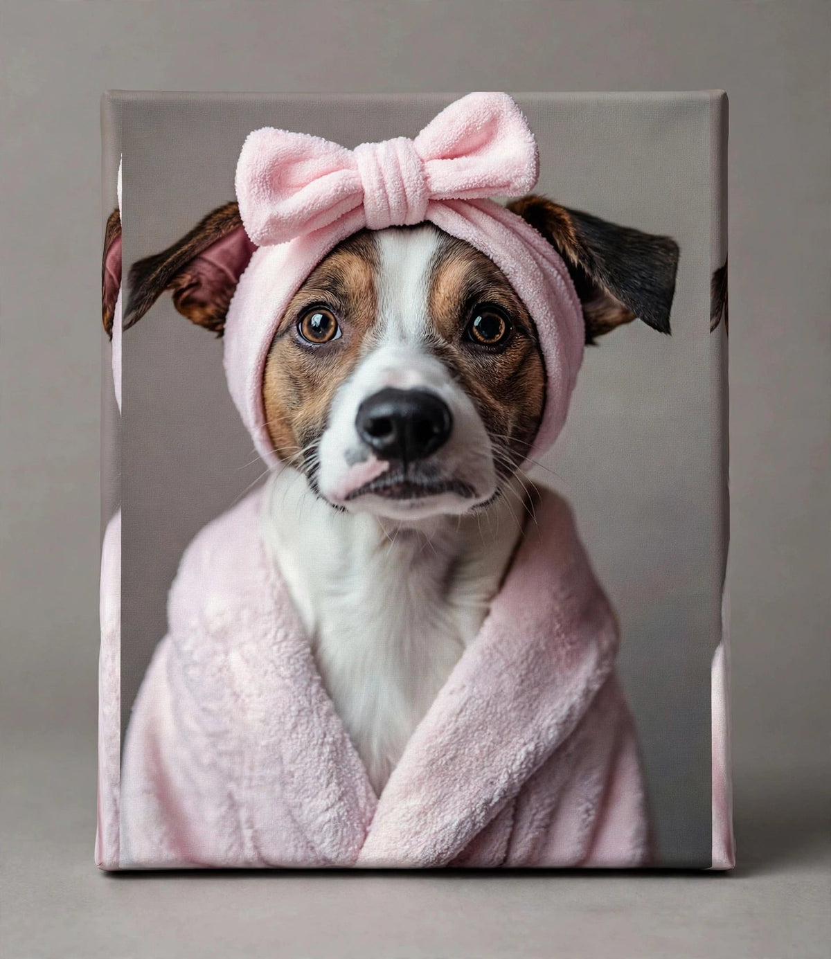 Quadro Personalizado de Pet — Cão de Toalha Rosa