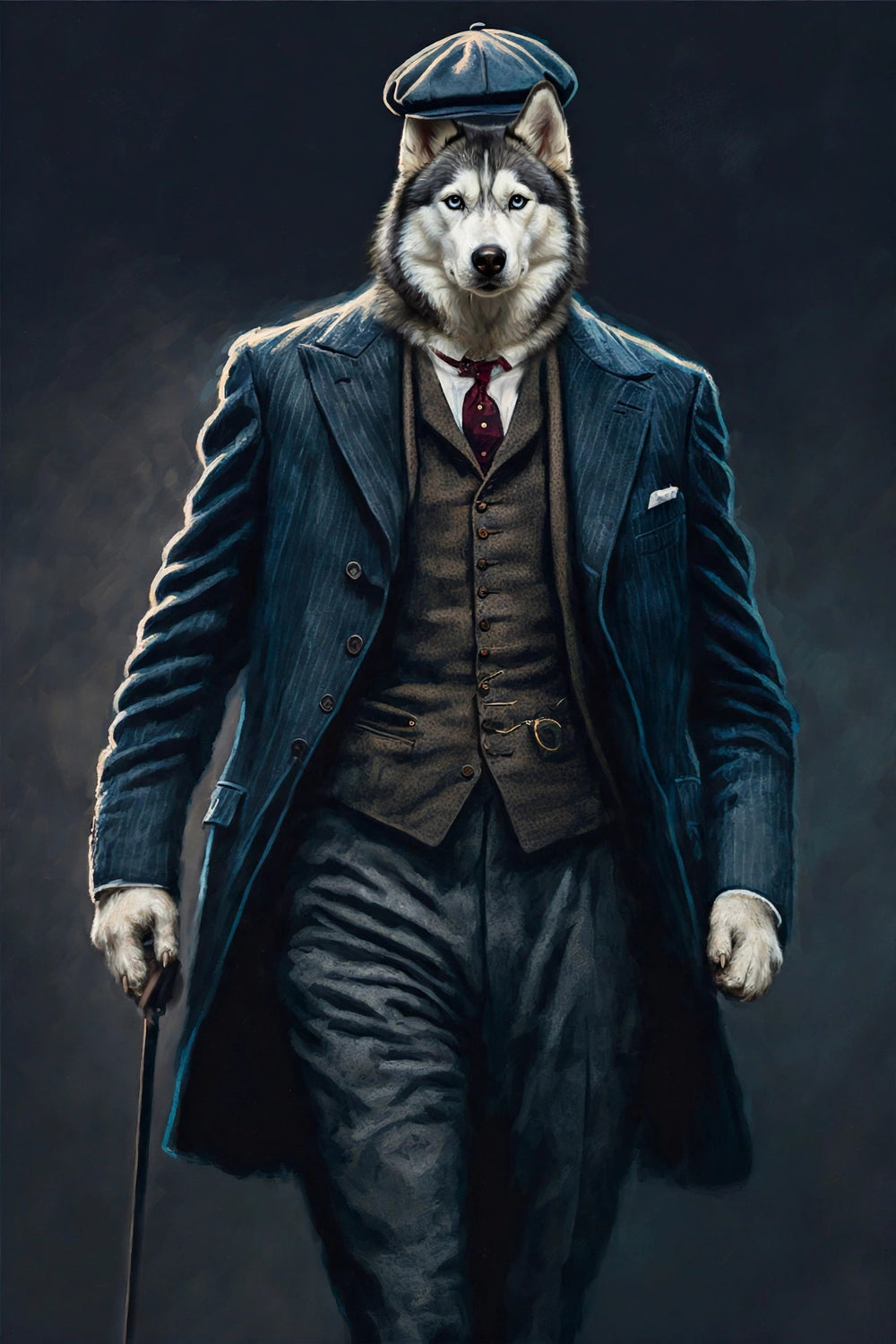 Quadro personalizado de cachorro husky com casaco azul longo