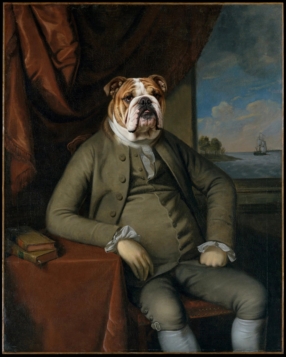 Quadro personalizado de cachorro bulldog inglês à beira-mar