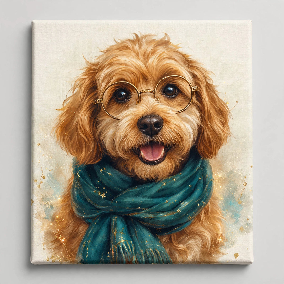 Cachorro Mágico com Óculos e Cachecol — Quadro Personalizado de Cachorro