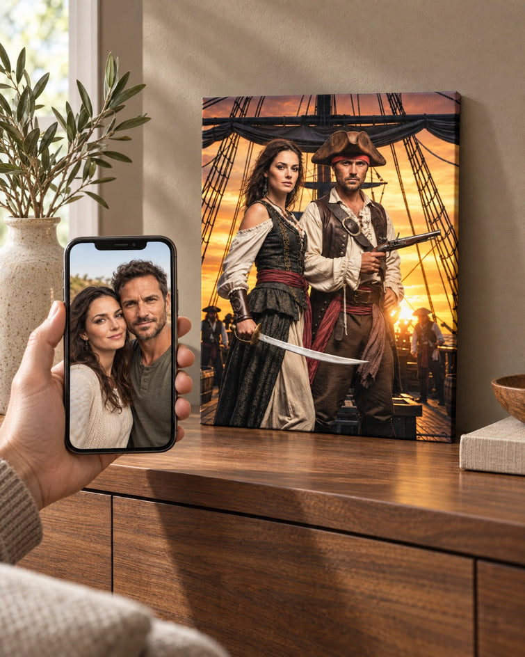 Casal Pirata — Quadro Personalizado de Casal - SUA FOTO VIROU ARTE