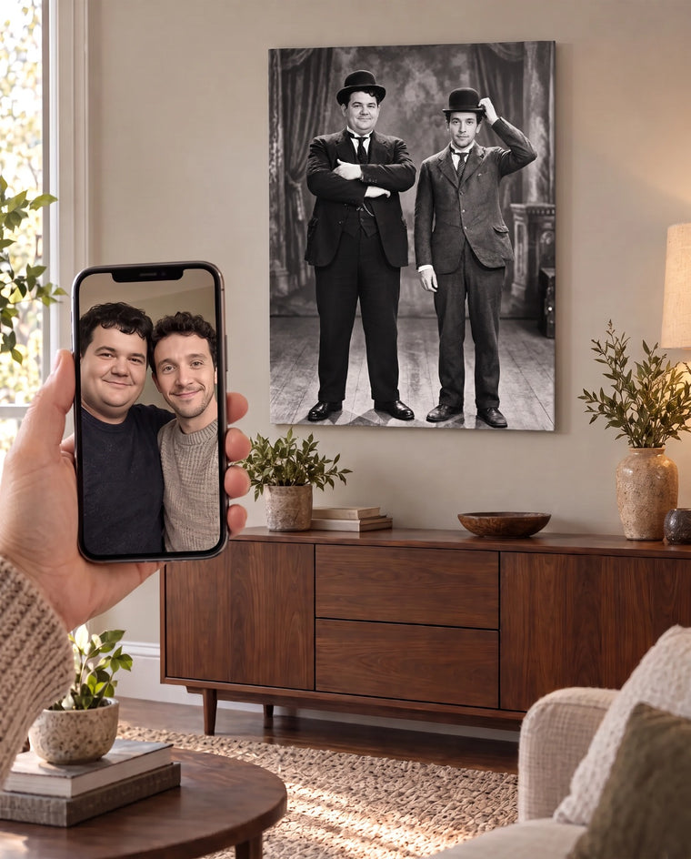Dupla Cinema Clássico — Quadro Personalizado de Dupla - SUA FOTO VIROU ARTE