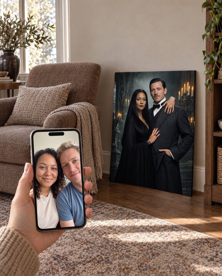 Casal Gótico — Quadro Personalizado de Casal - SUA FOTO VIROU ARTE