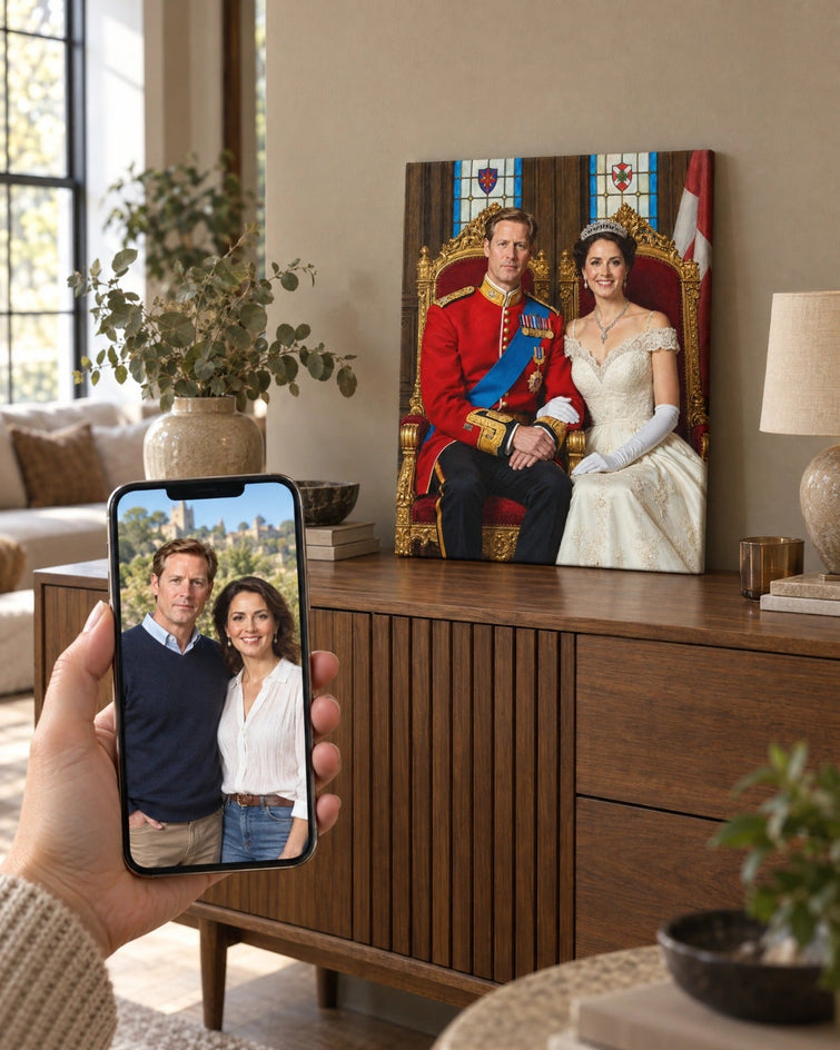 Casal Real no Trono — Quadro Personalizado de Casal - SUA FOTO VIROU ARTE