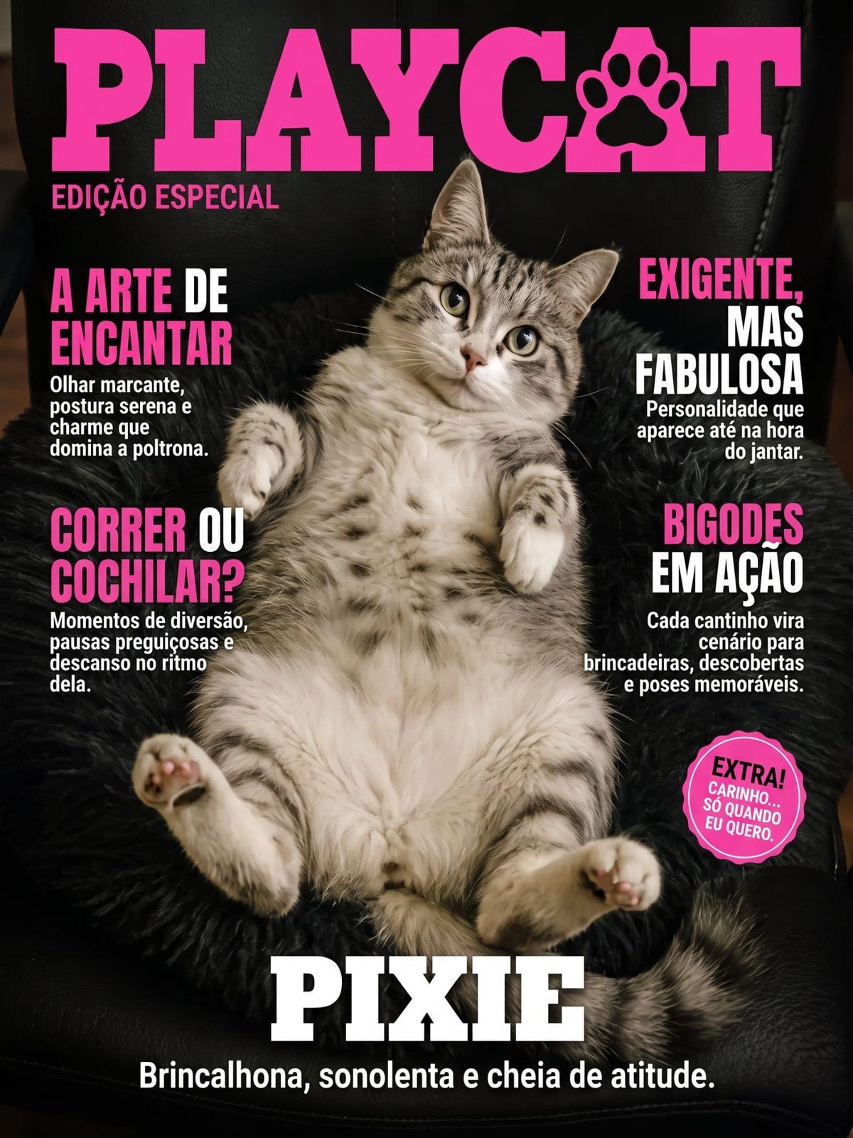 Gata Capa de Revista Playcat de Barriga para Cima