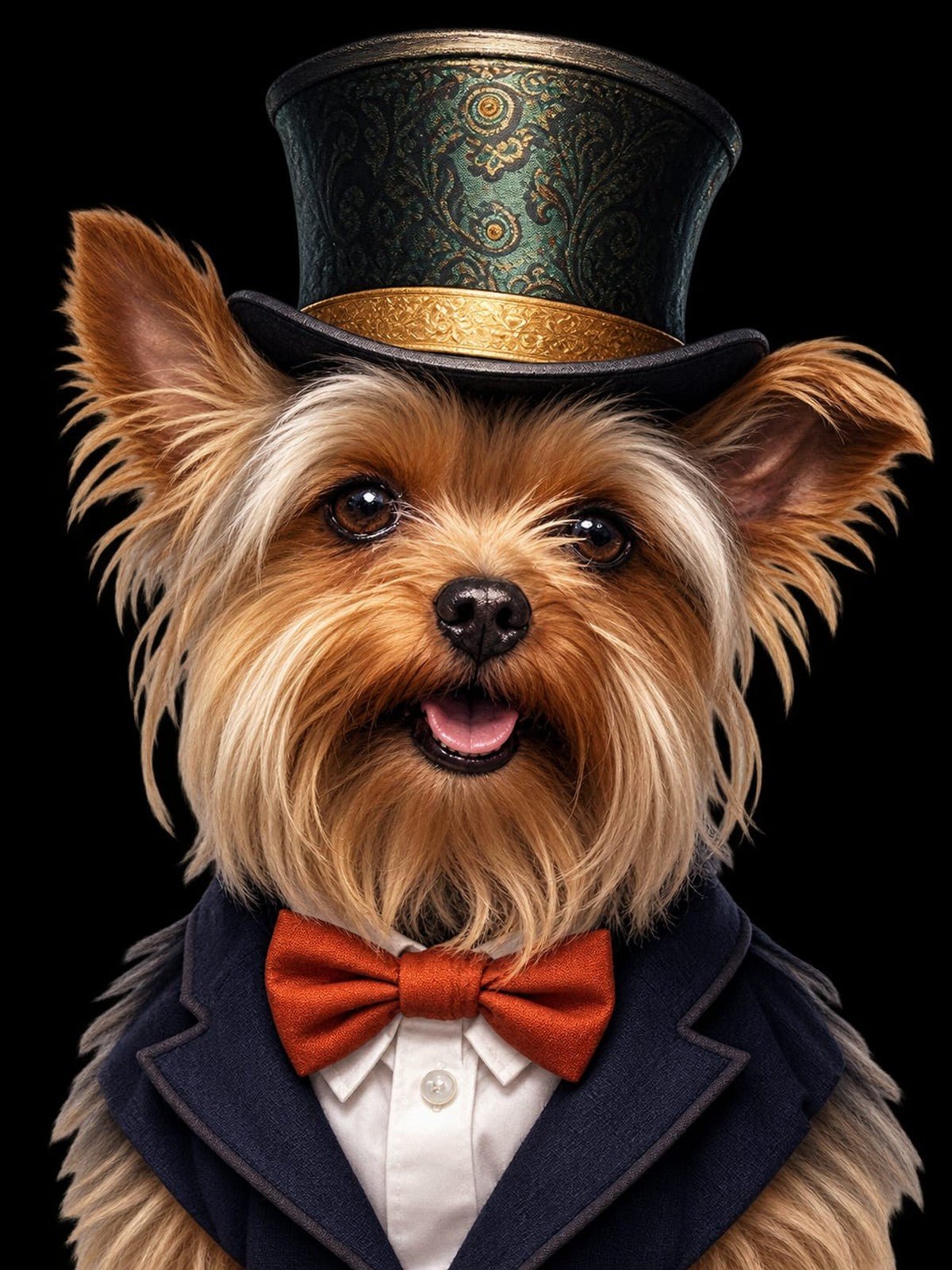 Yorkie de Cartola Verde e Gravata Laranja