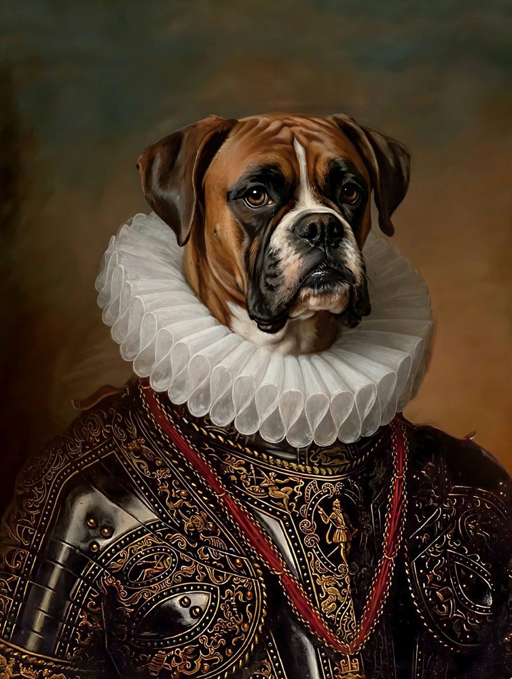 Quadro personalizado de cachorro boxer lorde com gola de renda
