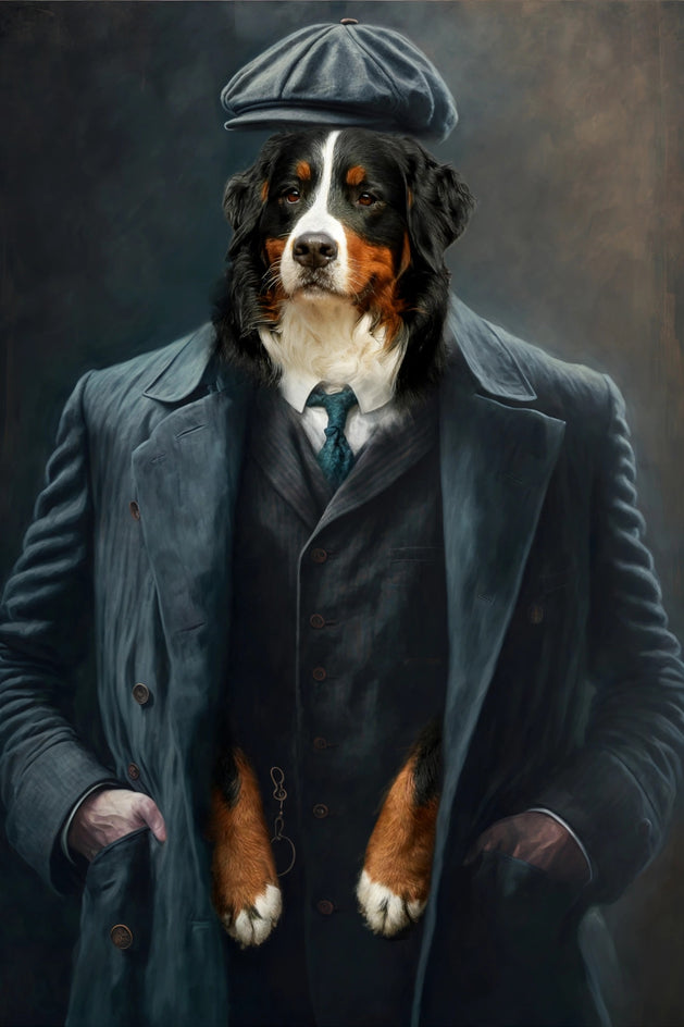 Quadro personalizado de cachorro boiadeiro bernês com sobretudo