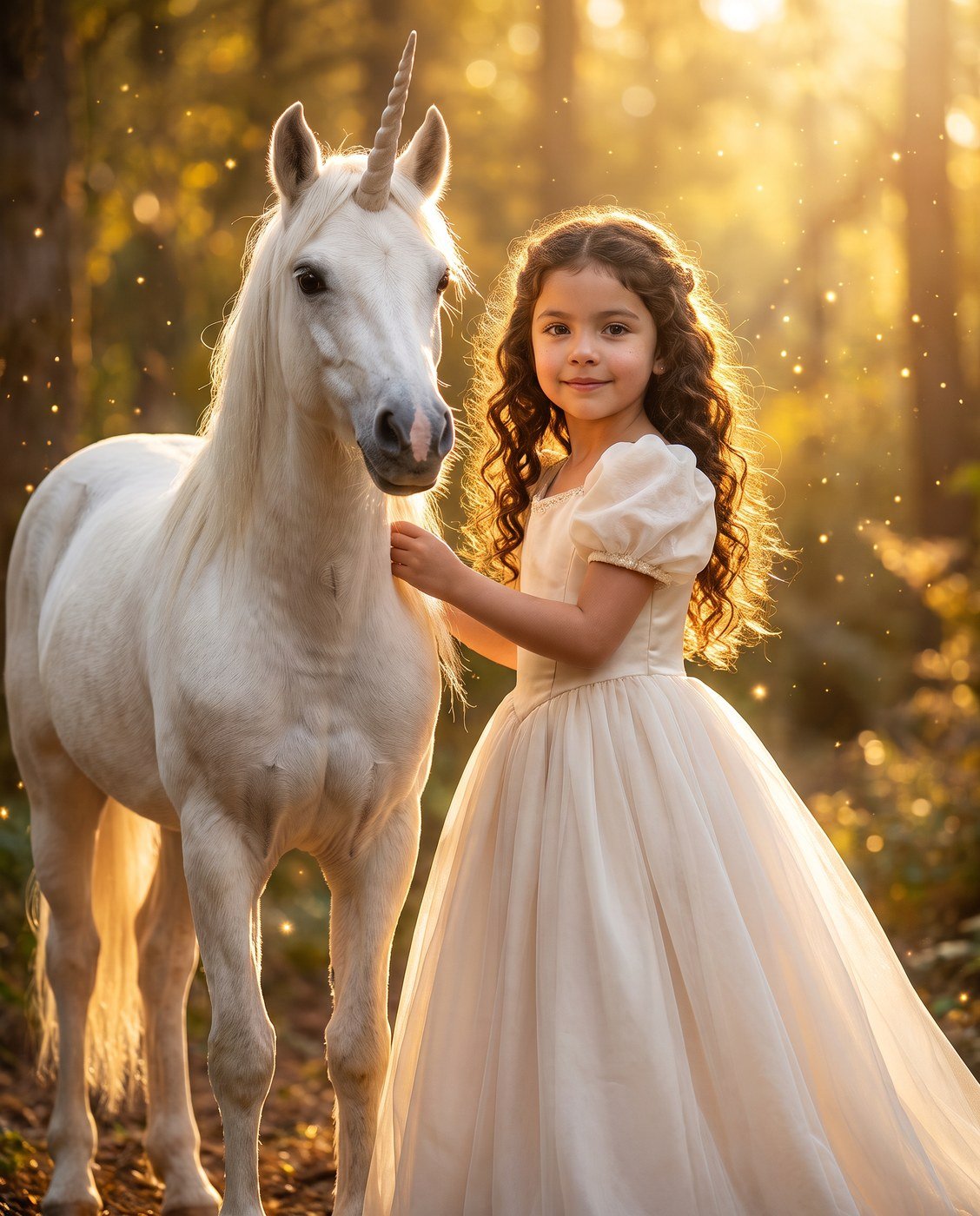 Menina com Unicórnio na Floresta — Quadro Personalizado de Criança