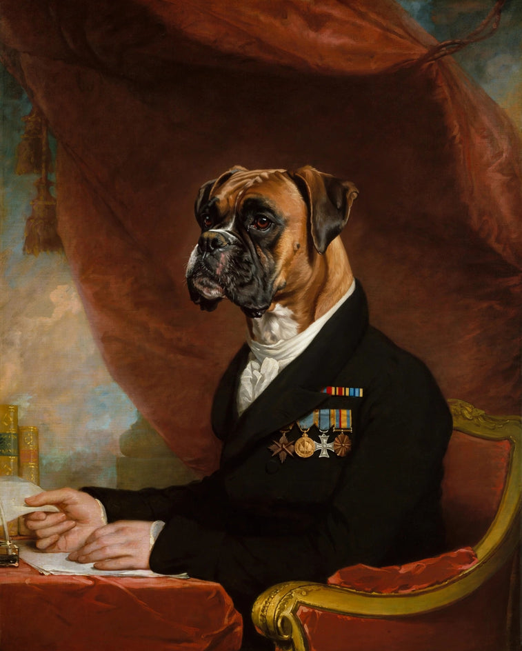 Quadro personalizado de cachorro boxer escritor