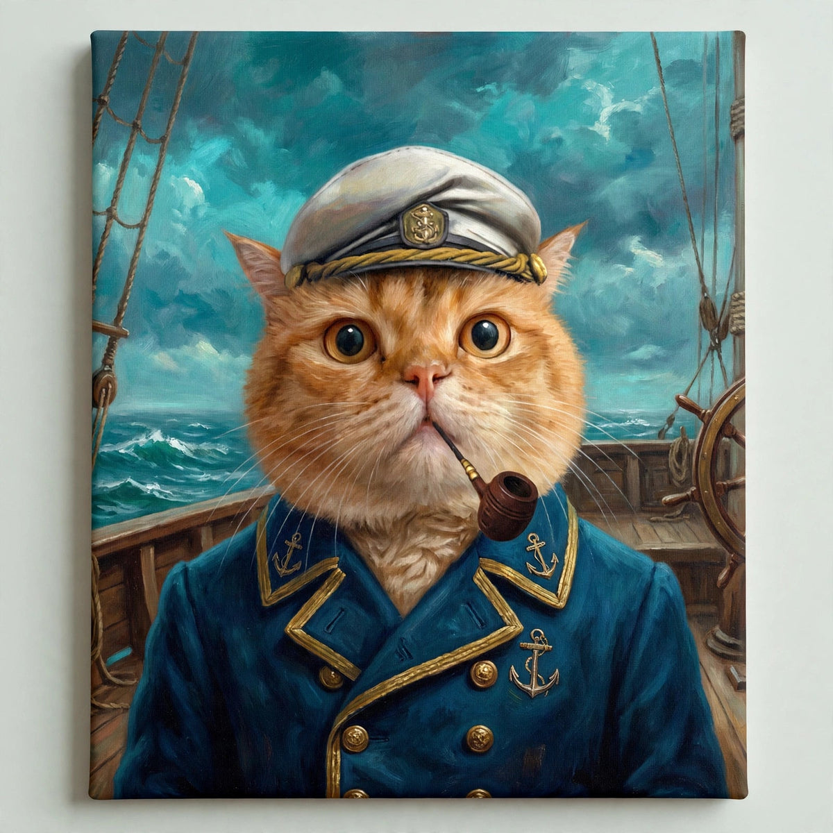 Gato Capitão Náutico — Quadro Personalizado de Gato