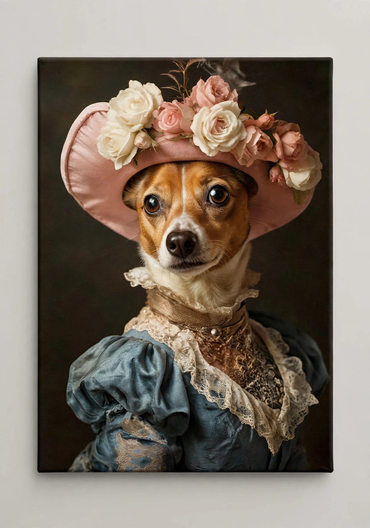 Quadro Personalizado de Pet — Cão com Chapéu de Rosas