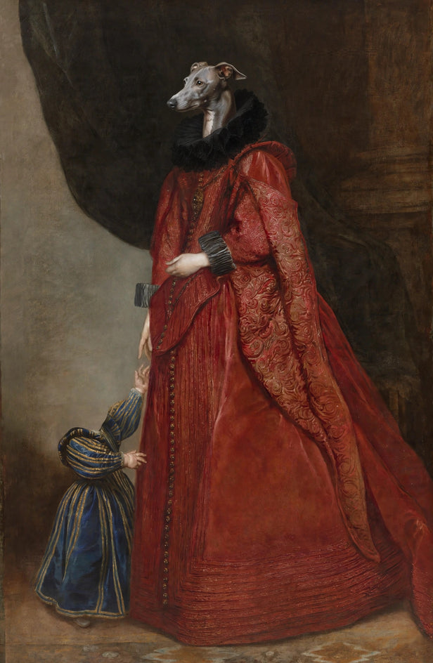 Quadro personalizado de cachorro galgo dama do veludo vermelho