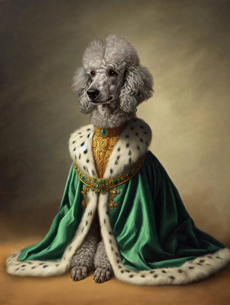 Quadro personalizado de cachorro poodle com manto verde-esmeralda