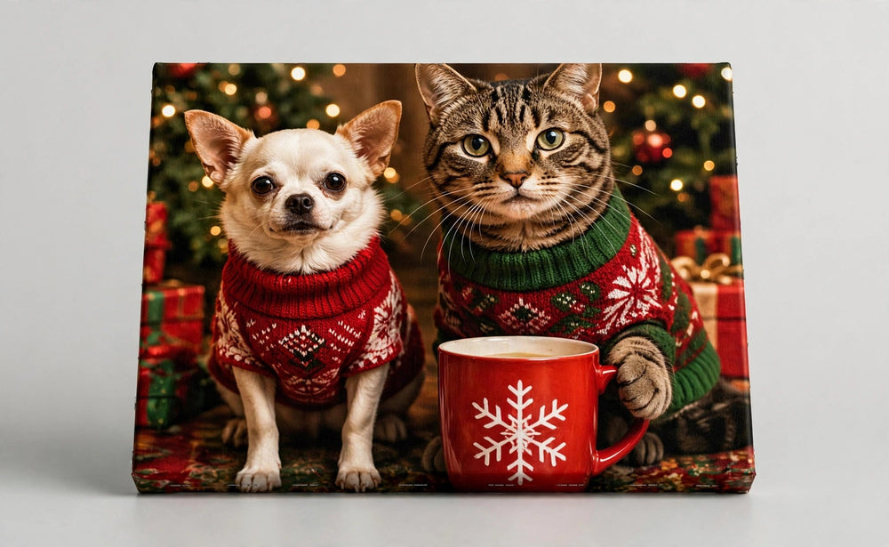 Quadro canvas Dupla de Suéter de Natal — Retrato Personalizado para Qualquer Pet - foto principal