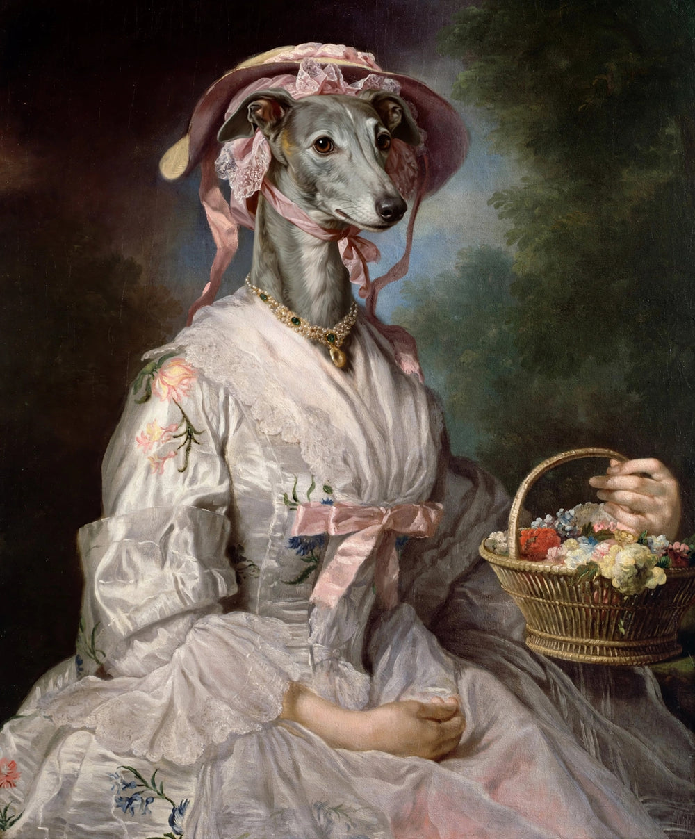 Quadro personalizado de cachorro galga dama das flores