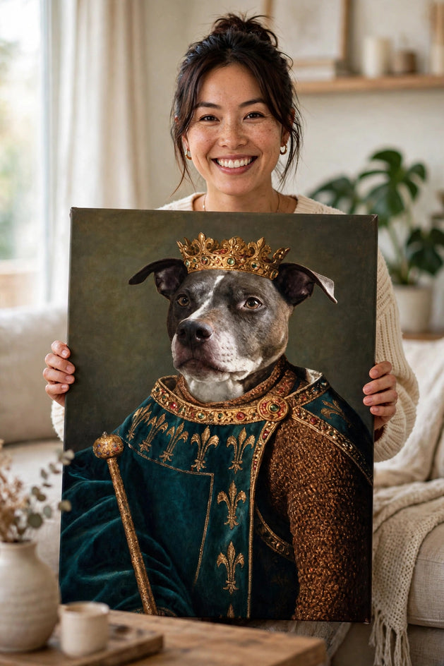 Mulher segurando o quadro Cavaleiro de Ferro no tamanho grande