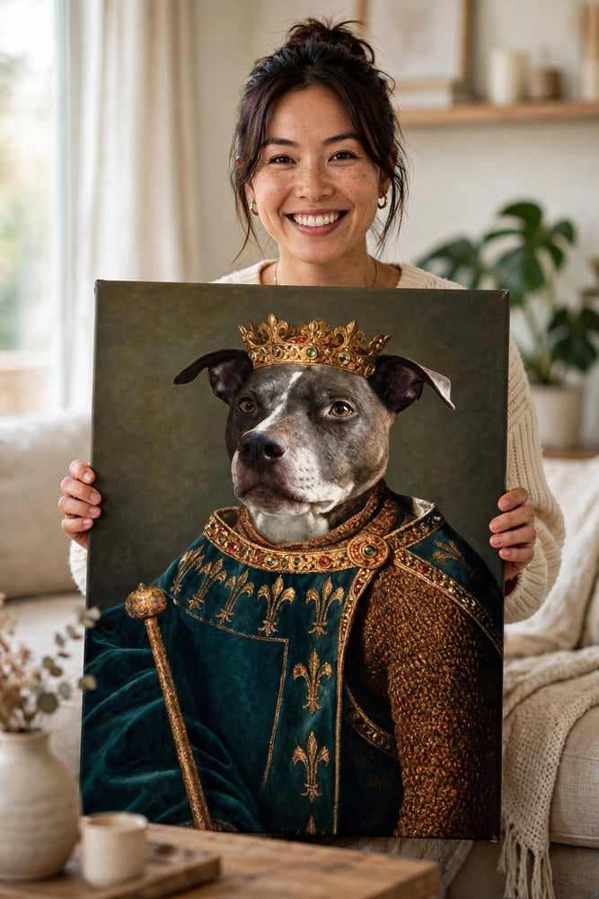 Mulher segurando o quadro Cavaleiro de Ferro no tamanho grande