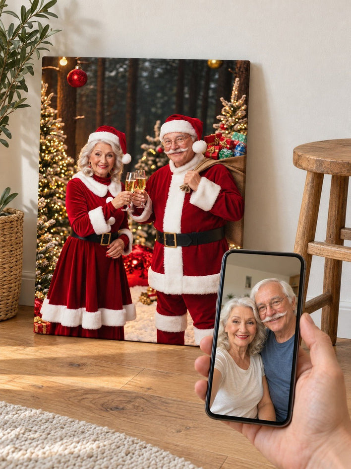 Casal Noel Brindando - SUA FOTO VIROU ARTE