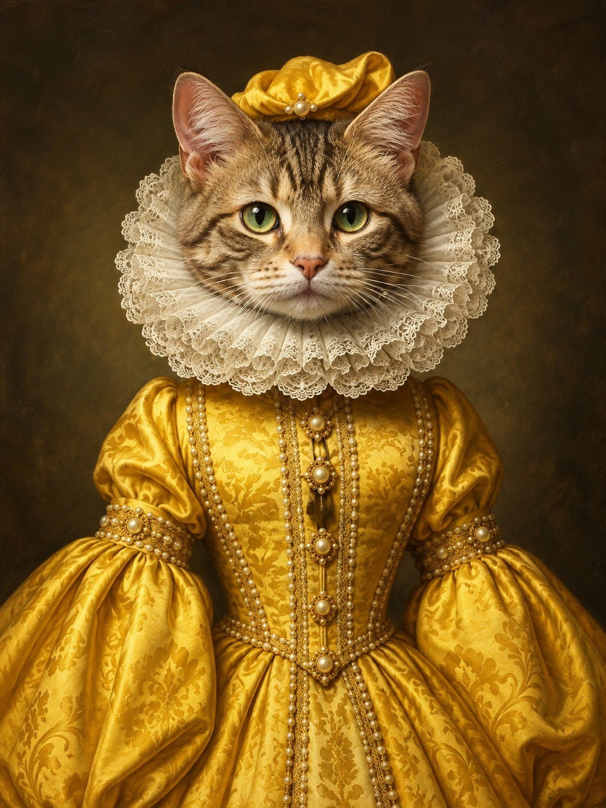 Gata Rainha de Vestido Amarelo