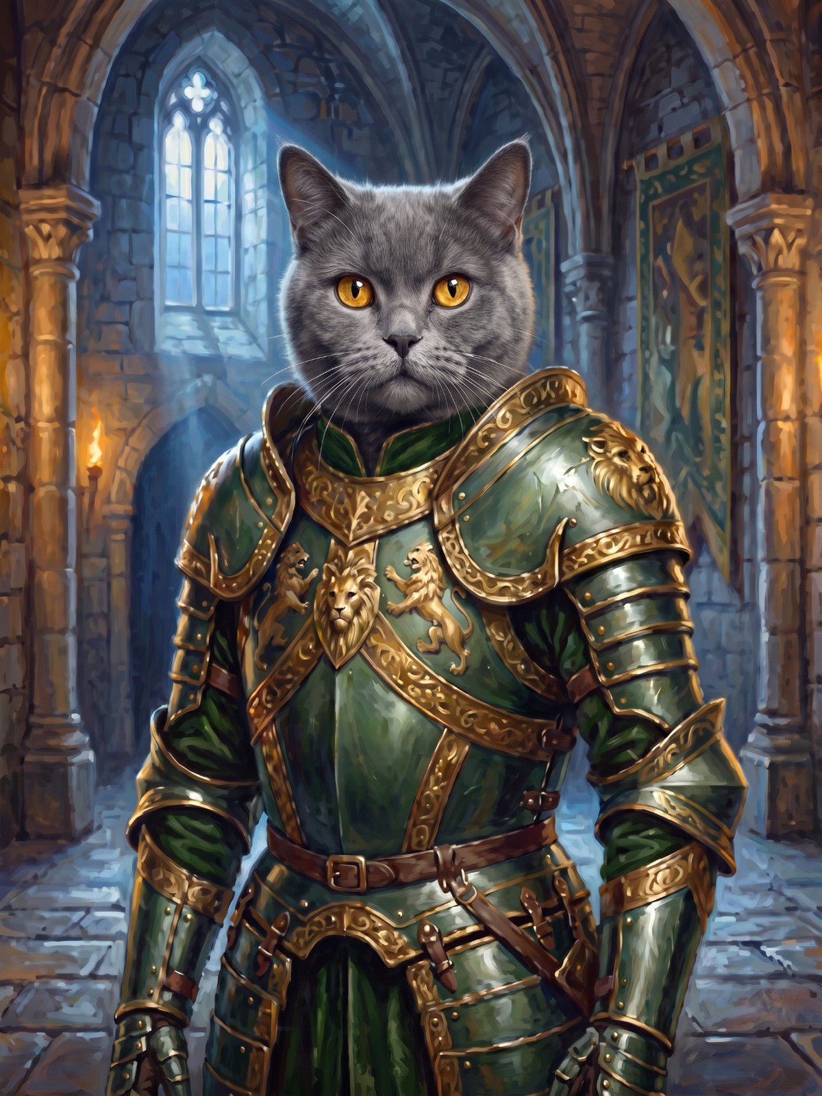Gato Cavaleiro de Armadura Verde