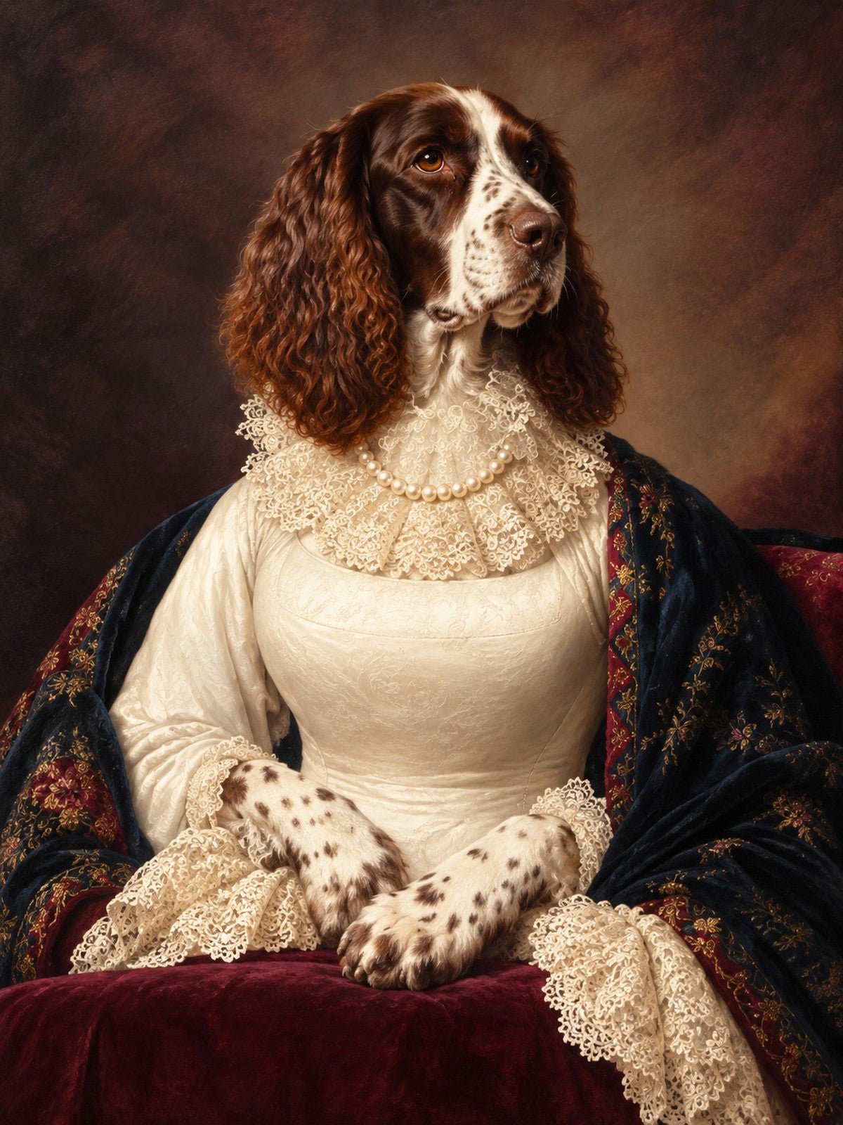 Spaniel Dama de Vestido Creme
