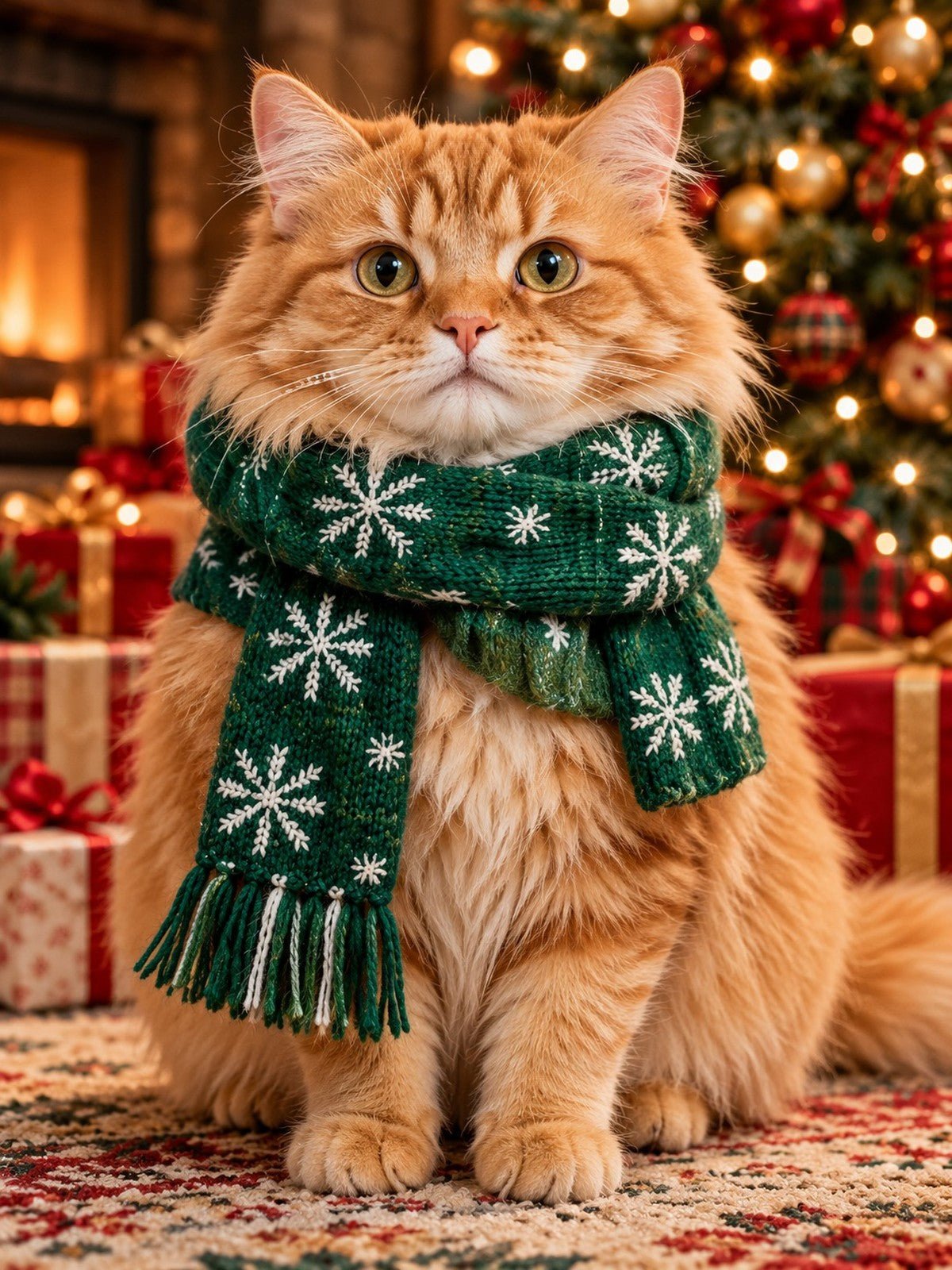 Gato Laranja de Cachecol Verde