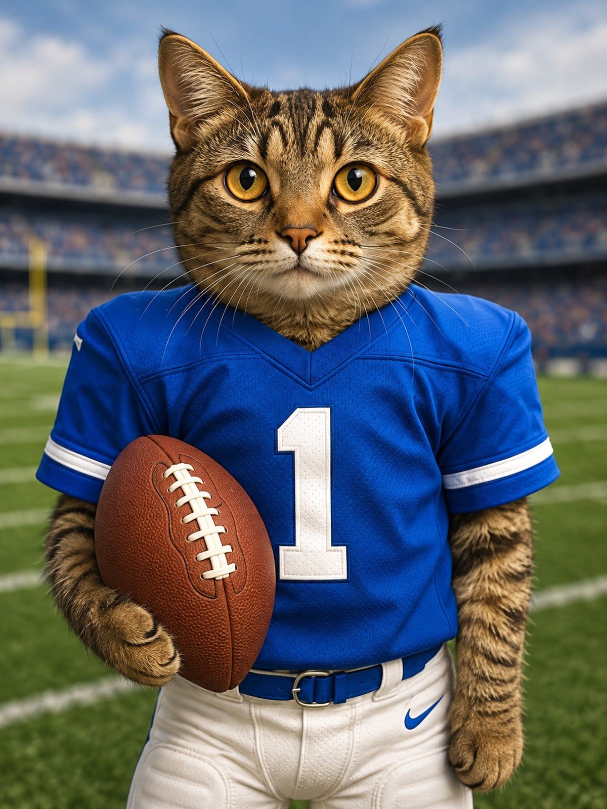 Gato Jogador de Futebol Americano Azul