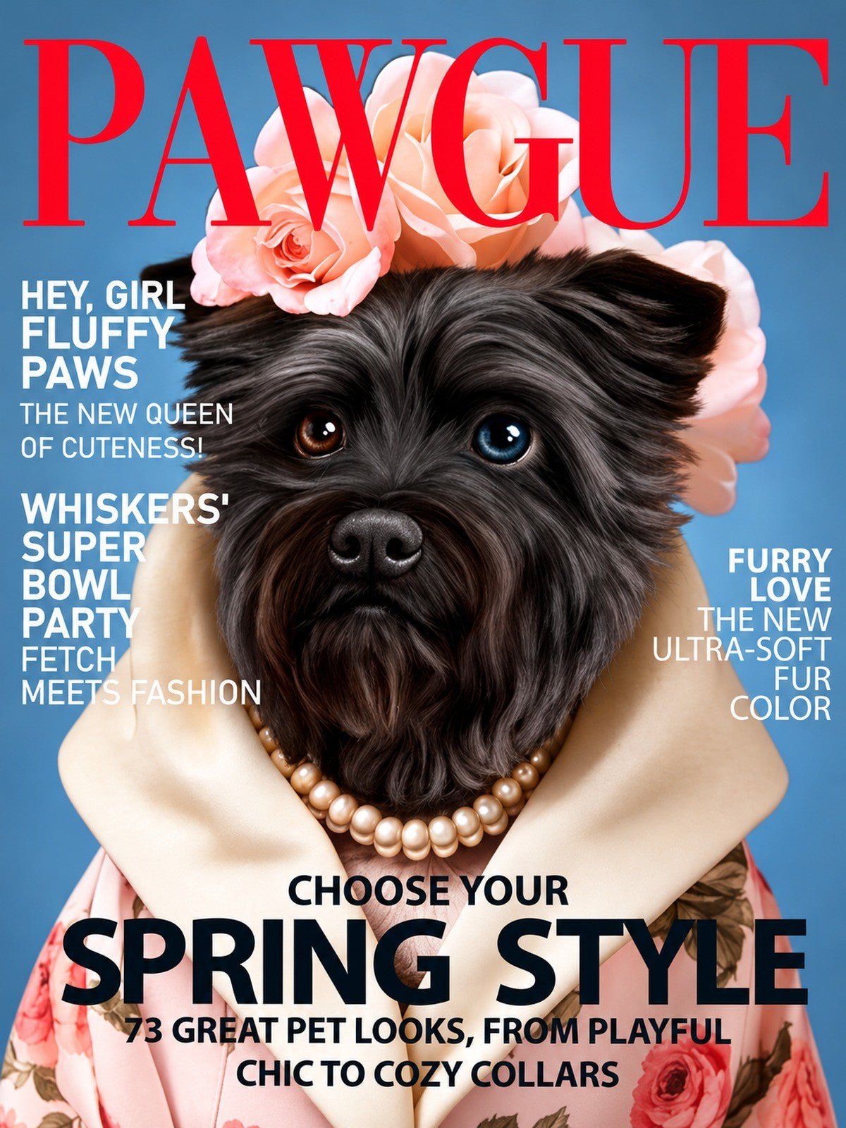 Cadela Capa de Revista Pawgue de Rosas e Pérolas