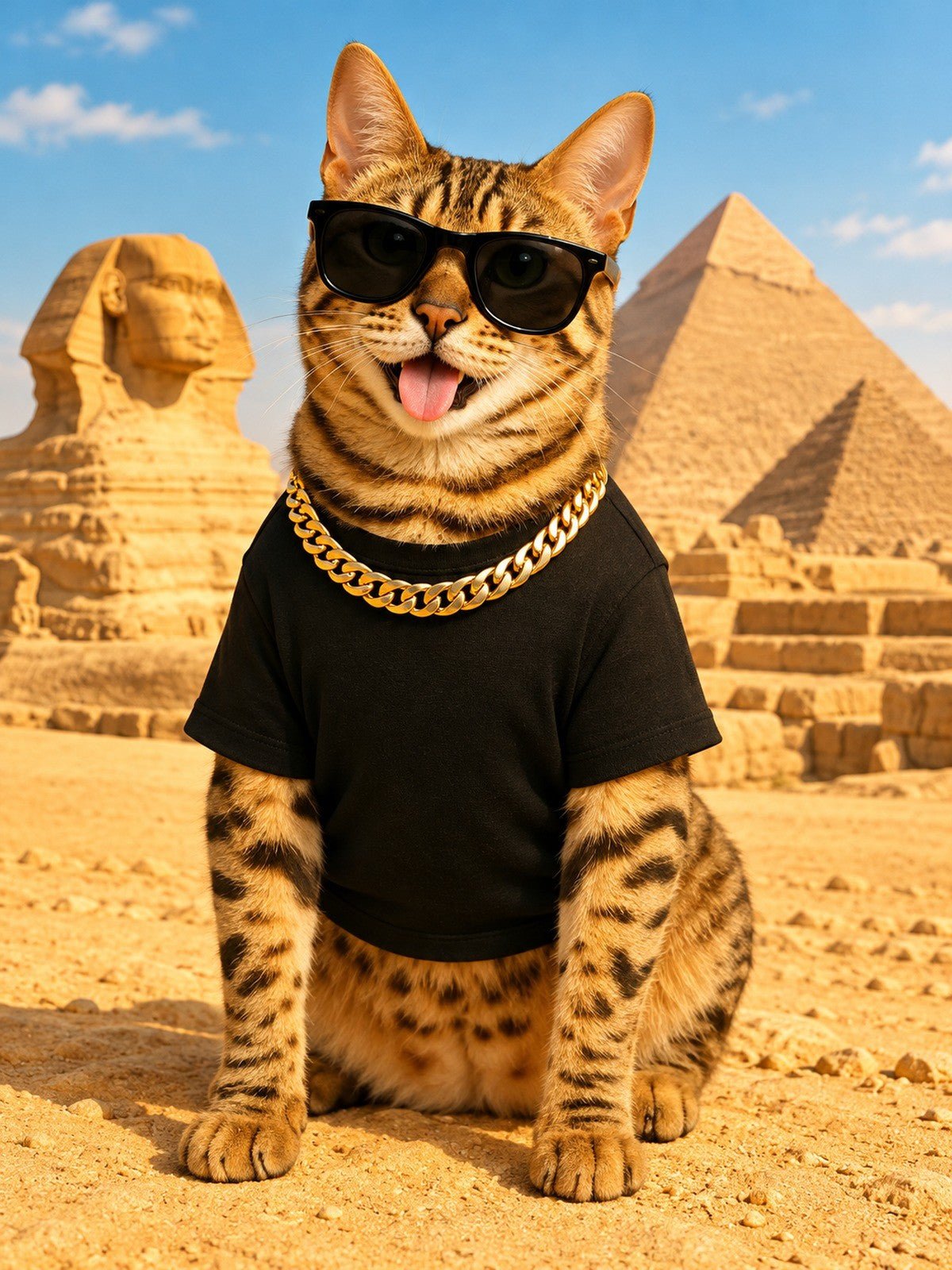 Gato no Egito de Óculos e Corrente Dourada
